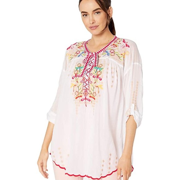 Johnny Was Dragonfly silk blouse top tunic  M - Picture 5 of 8